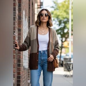 Vintage casual corner lambwool blend colorblock cardigan Nov sale